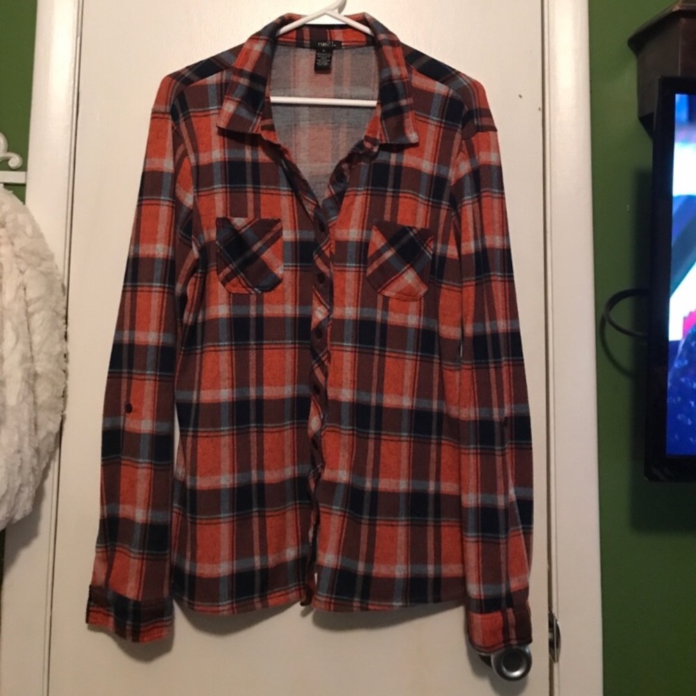 XL blue and orange button up